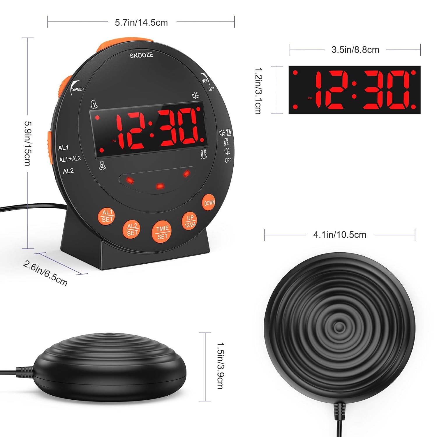 Будильник с вибрацией, двойной очень громкий будильник-вибратор, будильник-вибратор для кровати с регулируемой подсветкой и громкостью, функция повтора сигнала, USB-зарядка, громкий сигнал