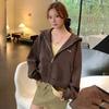 Trui dames, herfst en winter casual veelzijdige luie hoodie jas losse korte rits vest top