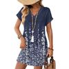 Women's Fashionable Floral Print V-neck Short Sleeved Pocket Casual Pullover Dress