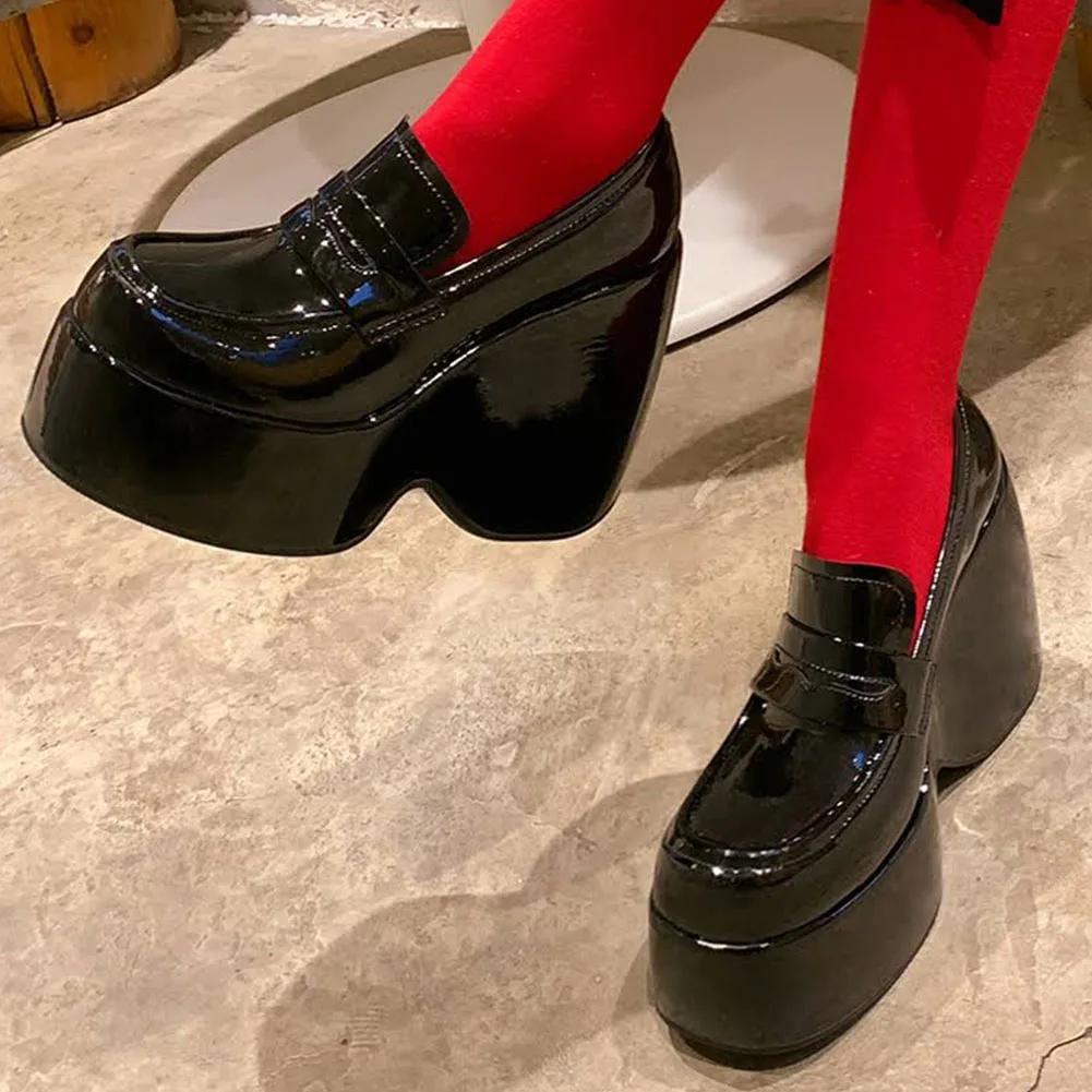 Chunky Platform Wedge Pumps For Women Slip On Gothic Punk Lolita Mary Janes High Heels Loafers Women Shoes Party Casual Ladies