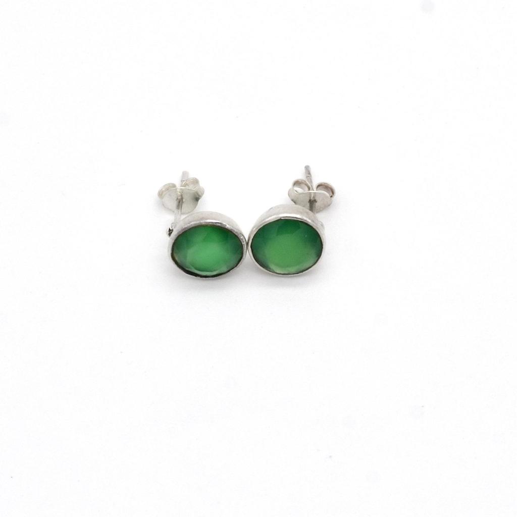 Schwarzer Onyx 925 Sterling Silber Ohrstecker, handgefertigte Edelstein-Ohrringe für Damen und Herren