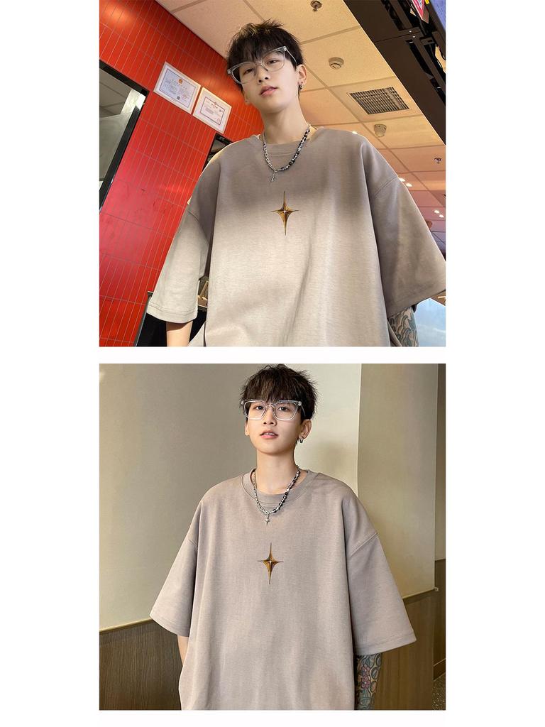 Men's 2023 Summer Seven-Sleeve Pure Cotton T-Shirt - White Trendy American Heavyweight Design