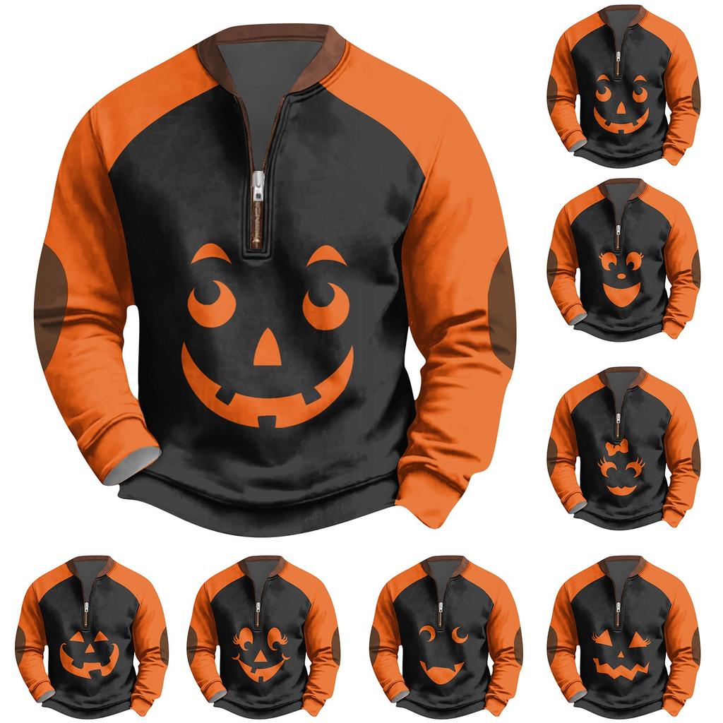 Halloween-Print - Herren Lockerer, Lässiger, Vielseitiger Rundhals Mehrfarbiger Pullover-Hoodie
