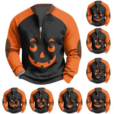 Halloween Print - Men's Loose, Casual, Versatile Round-neck Multi-color Pullover Hoodie