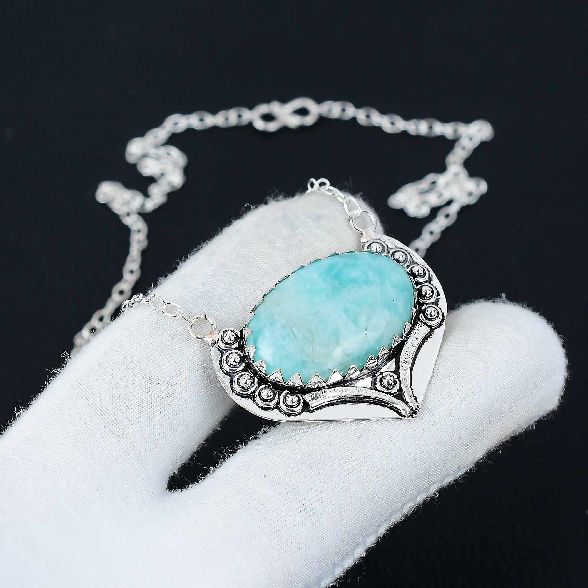 

Ювелирное колье ручной работы из стерлингового серебра 925 пробы с амазонитом 20 дюймов