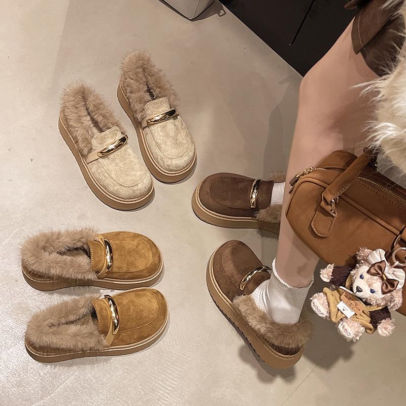 Women's soft elastic thick soles heightening winter fur one warm anti-cold padded snow boots non-slip wear casual sports cotton boots fur shoes