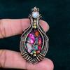 Kingman Pink Dahlia Turquoise Pendant Copper Wire Wearing Pendant Gemstone Jewelry Handmade Tree of Life Jewelry Rainbow Moonstone Pendant