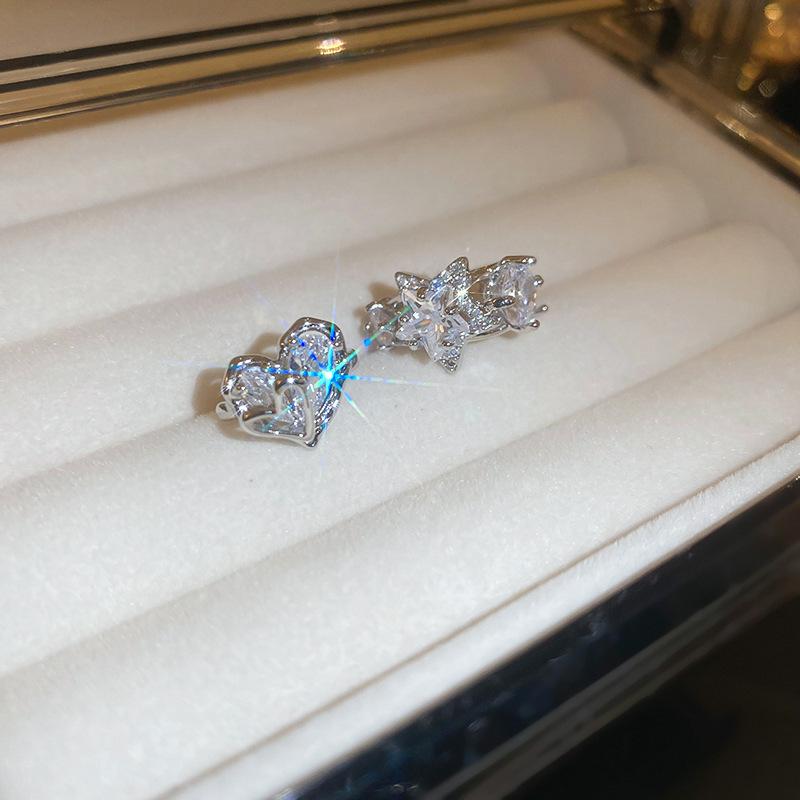 No ear piercings, light luxury zircon love star earrings, individual cold wind temperament earrings
