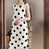 Summer New Lace-up Design Black Polka Dot Vest Dress Women's Loose and Thin Split-ended Long Dress