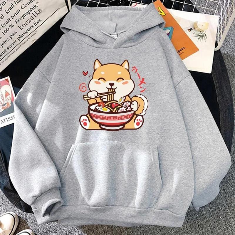 Cute Cartoon Dog Ramen Printed Pullover Fashion Women Hoodies Long Sleeve Hooded Woman Sweatshirt Clothing