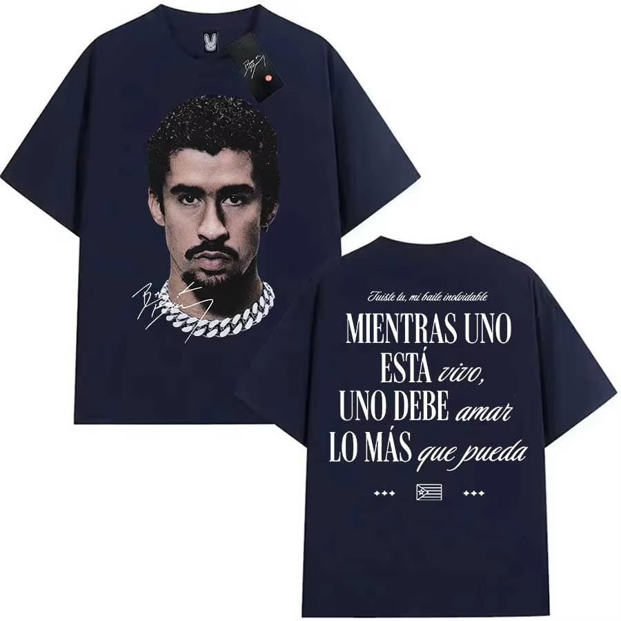 2026 Bad Bunny T-shirt för Män Kvinnor Debi Tirar Mas Fotos DTMF Bomulls T-shirts Till Hiphop Kortärmade Toppar KHAKI Casual T-shirt Lös T-shirt Streetwear