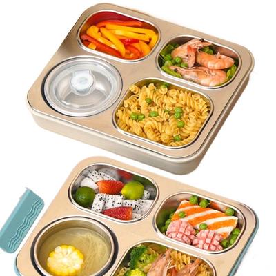 Edelstahl Lunchbox für Erwachsene, auslaufsicher, 4 Fächer, 1200 ml wiederverwendbarer Lebensmittelbehälter, mikrowellengeeignet