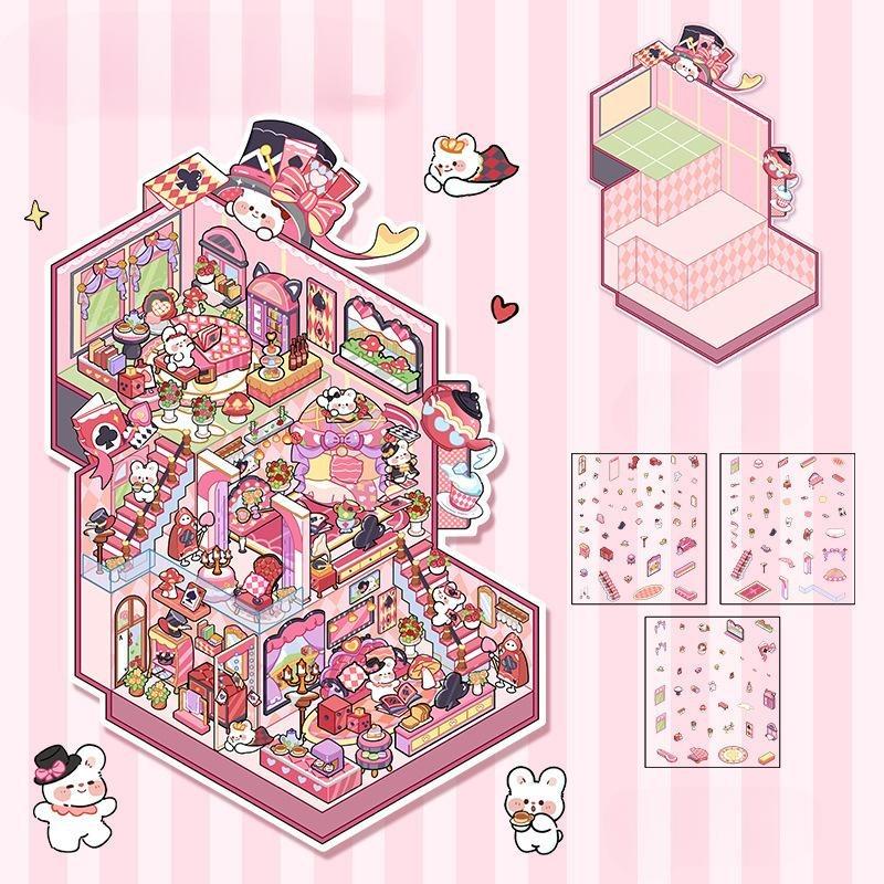 Cartoon Miniature Scene 3D Stickers Retro DIY PET Landscape Stickers Decompression Korean Stationery Scrapbooking Posters