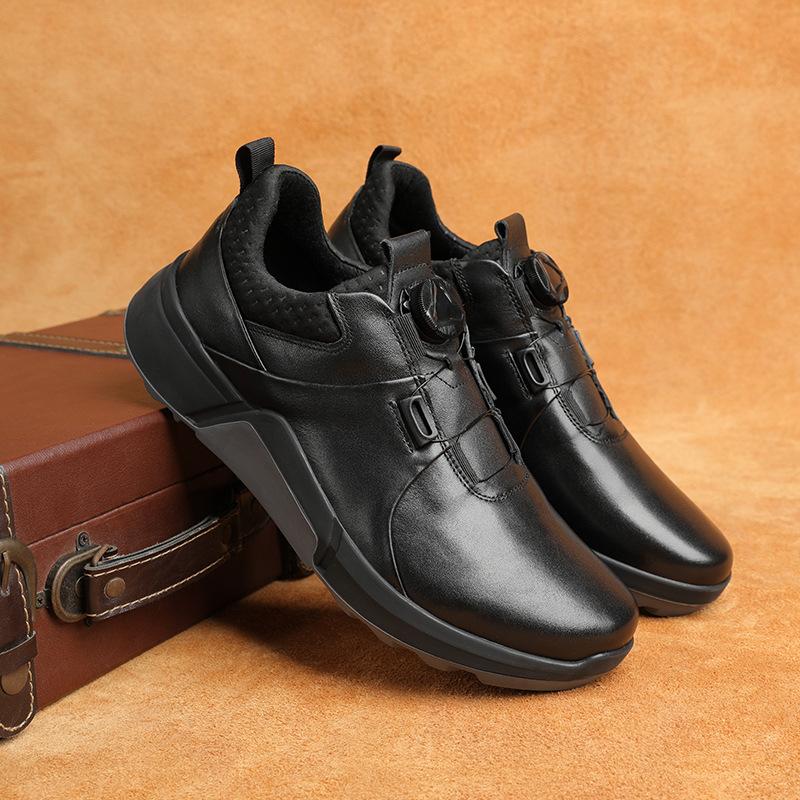 New Business Black Fashion Trendy Leather Shoes Winter British Style Men's Low Heel Casual Style Leather Shoes