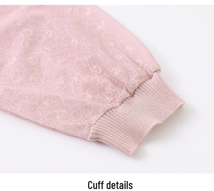 Spring V-neck Knit Top with Gauze Sleeves for Middle-aged and Elderly Women, Long-sleeved, Stylish, Age-Reducing Base Layer Set