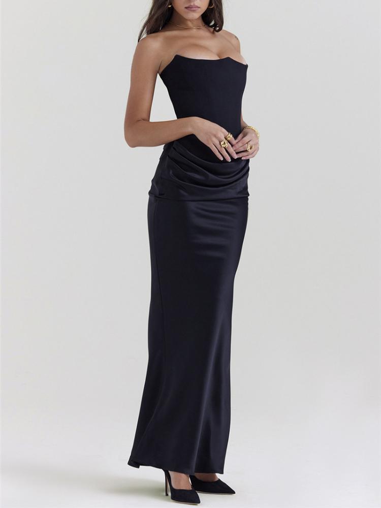 Elegant Strapless Bodycon Sexy Midi Dress Women Black Fashion Off-shoulder Sleeveless Dresses Ladies Korean Backless Club Party Dress 2026 New