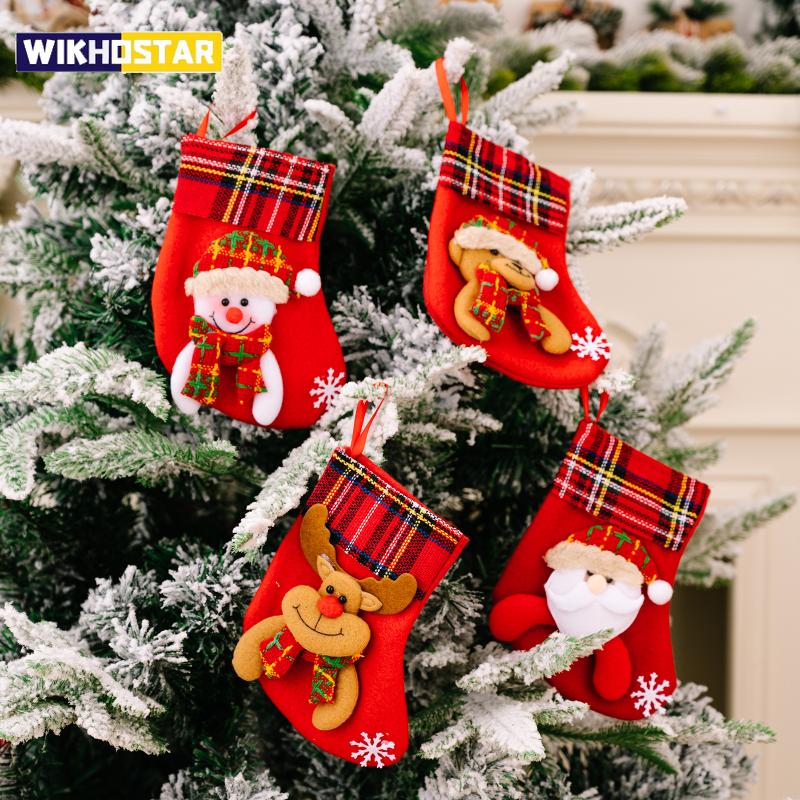 Merry Christmas Socks Christmas Tree Ornaments Sack Xmas Gift Candy Bag Cute Fabrics with Multiple Styles To Choose From