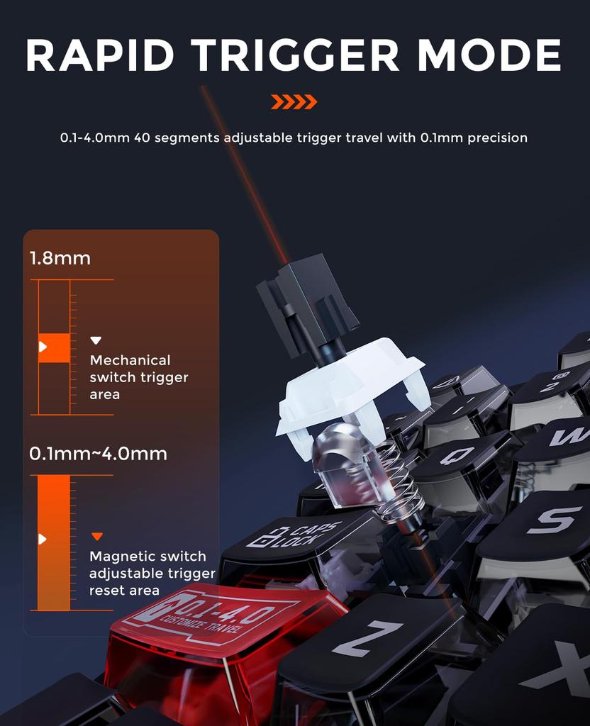 DAREU EK75RT Gaming Keyboard with Rapid Trigger Magnetic Switch Adjustable Actuation Tenkeyless TKL Wired USB English Layout RGB Volume Adjustment