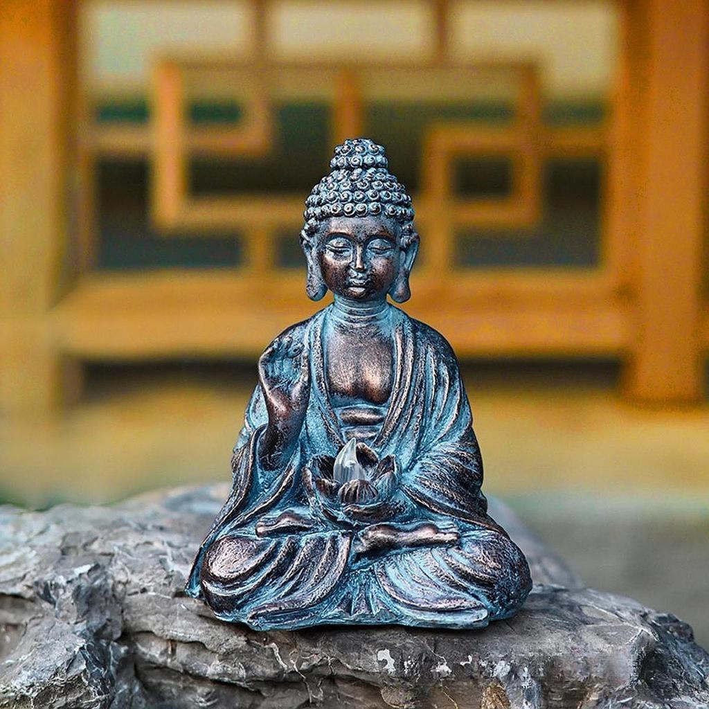 Buddha Sculpture Resin Figurine Solar Power Desktop Ornament Housewarming Gift Art Craft Religious