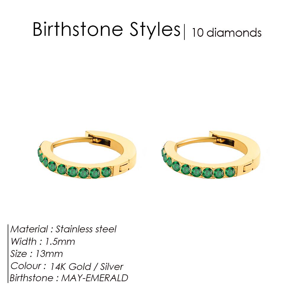 eManco Stainless Steel Birthstone Earrings Minimalist Huggie Hoop Earrings For Women Tiny Round Circle Unisex