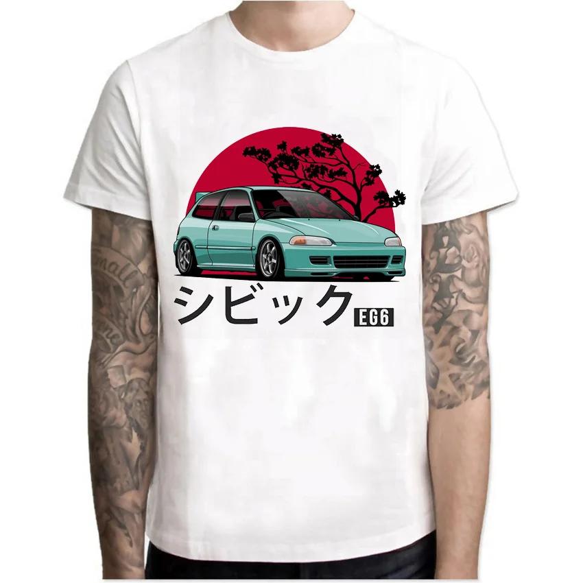 Kanjo Racer Civic Klasyczny T-Shirt Nowy Lato Męski Krótki Rękaw Retro Drift King Samochód T-Shirty Chłopięce Casualowe Białe Koszulki