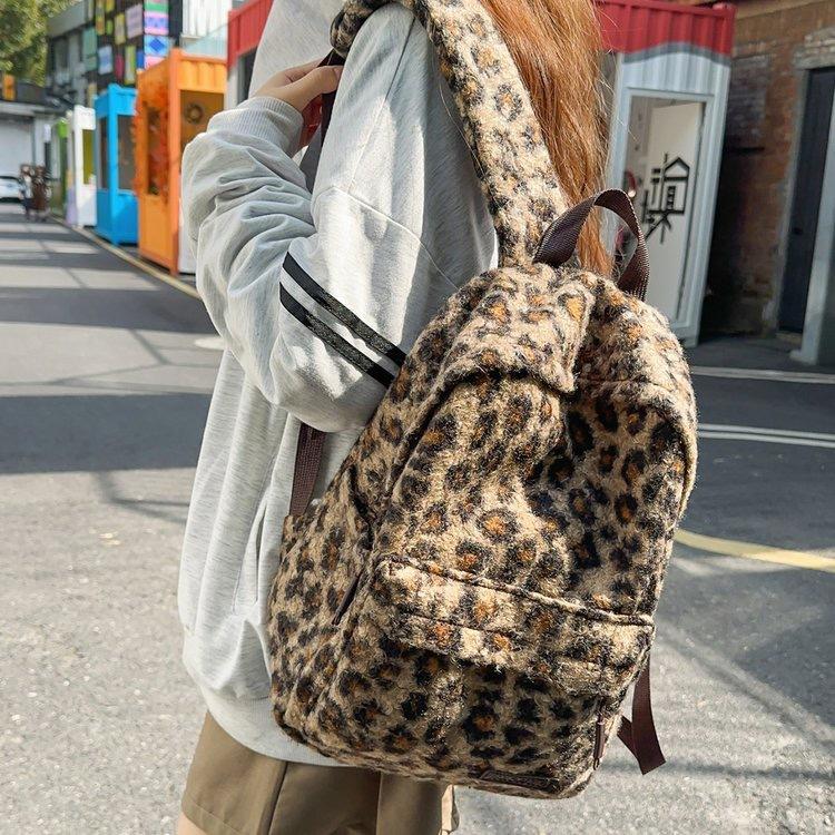 Zaino versione coreana ins retro stampa leopardata borsa zaino design di nicchia femminile grande capacità zaino scolastico per studenti zaino versatile casual