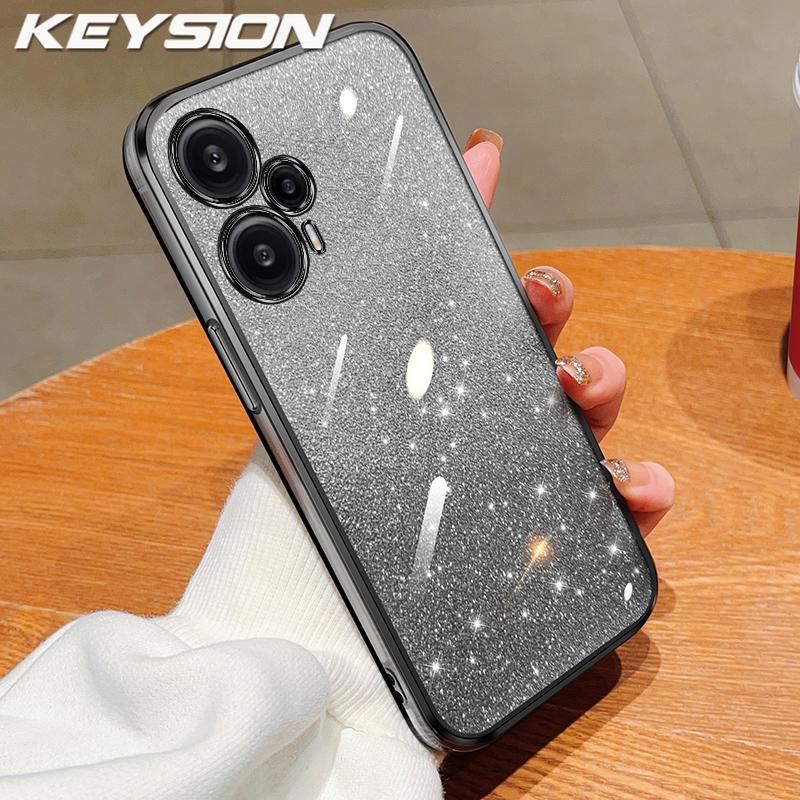 KEYSION Luxury Plating Glitter Phone Case for Xiaomi POCO F5 Transparent Soft TPU Shockproof Back Cover for POCO F5 Pro
