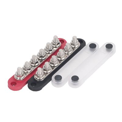 Bloco Terminal de Distribuição de Energia Placa de Cobre M8 Terminais de Aço Inoxidável Barra de Barramento de Bateria 150A 300VAC 48VDC 2PCS M8x6