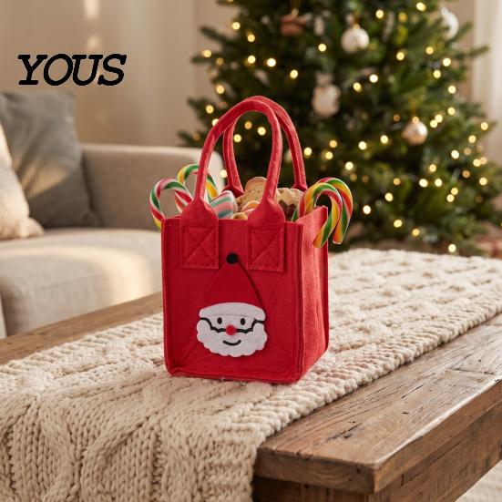 Holiday Gift Storage Pouch Christmas Felt Candy Bag, Santa Claus Snowman Patterns Treat Pouch, Large Capacity Reusable Holder Thickened