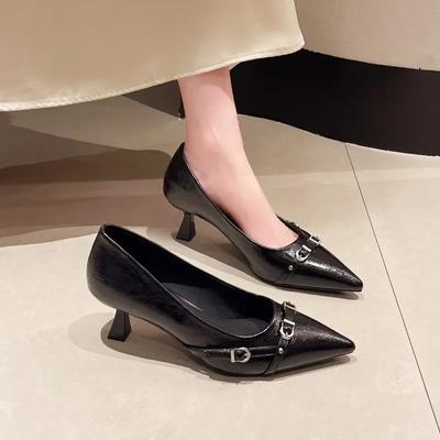 Damen High Heels 2024 Frühling und Sommer Lackleder Zehensandalen Damen Spitzzehen Dünne Absätze Flacher Ausschnitt Einzelne Schuhe