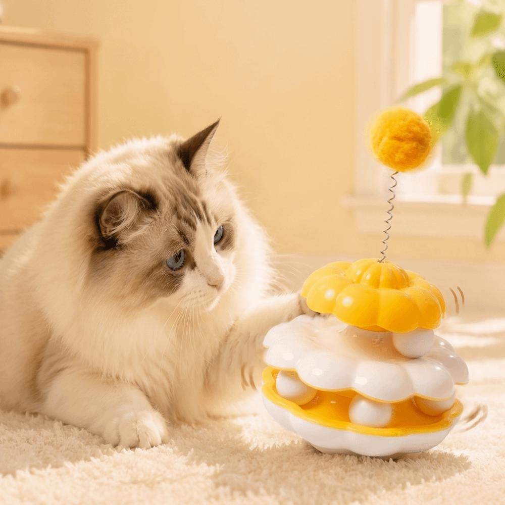 Plush Ball Interactive Cat Toy Spring Toy Self-Play Cat Toy Durable Cat Turntable Toy  Cat