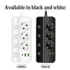 EU Plug Electrical Socket 3/5 AC Outlets+2 USB+1Type C 8-in-1 Adapter Multitap Fast Charging Power Strip With 2M Extension Cord