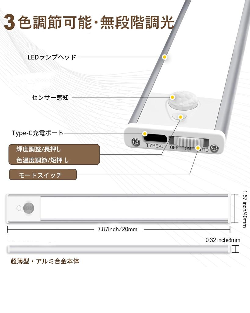 Motion Sensor Indoor Light, Rechargeable, Magnetic, LED Bar Light, Reading Lamp