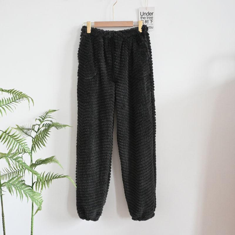 Winter Couple Fleece Pajama Pants Thick Warm Solid High Waist Cinched Fleece Lounge Pants for Home & Outdoor Wear
