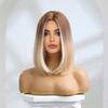 Gradient Platinum Highlight Shoulder-Length Straight Wig: European & American Style, Synthetic Fiber