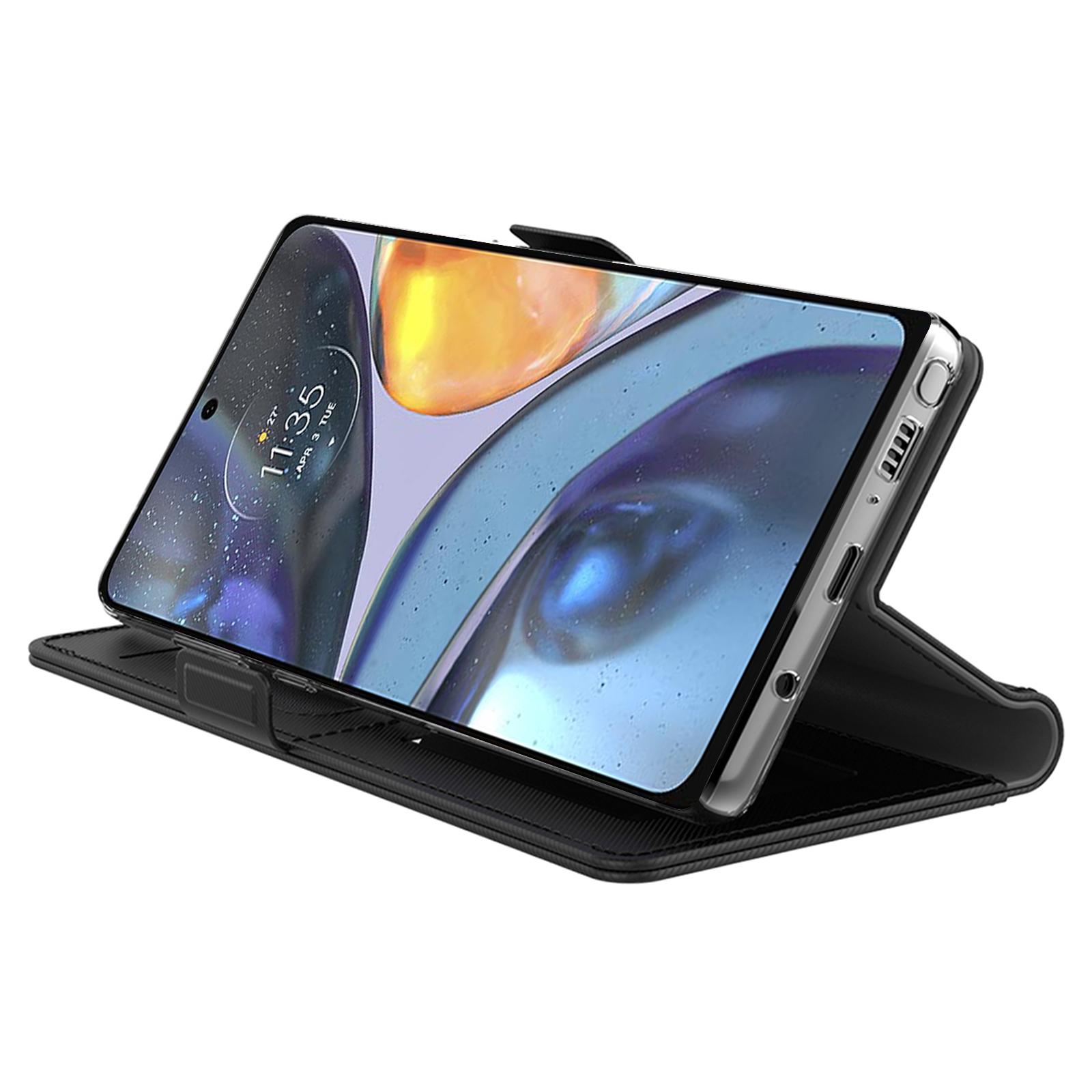 

For Motorola Moto E15 4G/G05 4G Case Stand PU Leather Phone Cover Card Holder Mirror Black