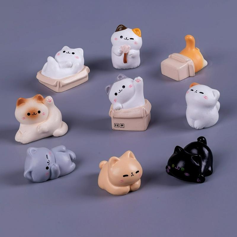9 Stück Figuren Miniatur Süße Harz Katze Katze Mikrolandschaft Handwerk Ornamente Heimdekorationen Tier Auto Dekor Zimmerzubehör
