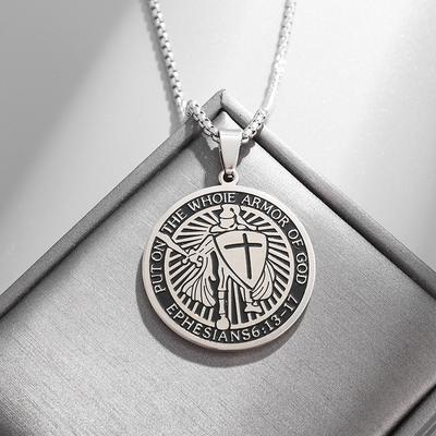 New European and American Retro Pendant Titanium Steel Western Medieval Templar Round Necklace