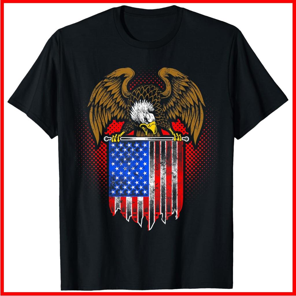 4th of July USA American Flag Eagle National Freedom Day Black Cotton T-Shirt
