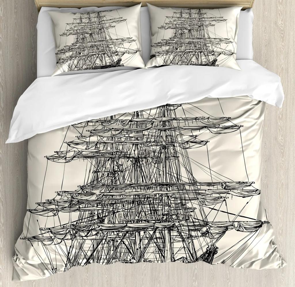 Pirate Sailboat Soft Duvet Cover Nautical Ocean Theme Young Boys Ten Beding Col Style Adult People Beding Set Wave Patern Printed Rom Decor