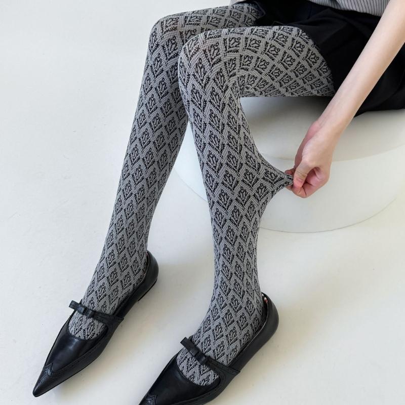 Women Vintage Sweet Girls Slimming Pantyhose Stockings Dark Floral Patterned Opaque Silky Skinny Tights Leggings Hosiery