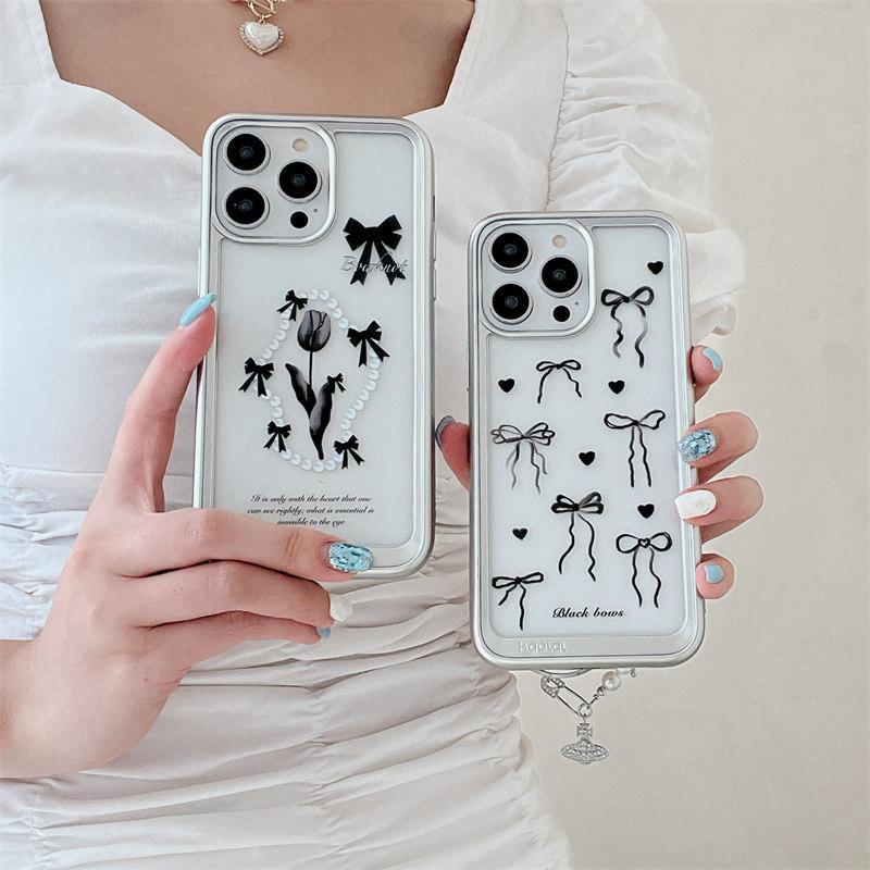 Custodia di lusso in TPU trasparente elettroplaccato con motivo a gattino e cucciolo per iPhone 15 Pro Max 14 13 12 Pro, con protezione anticaduta integrale e fiocco
