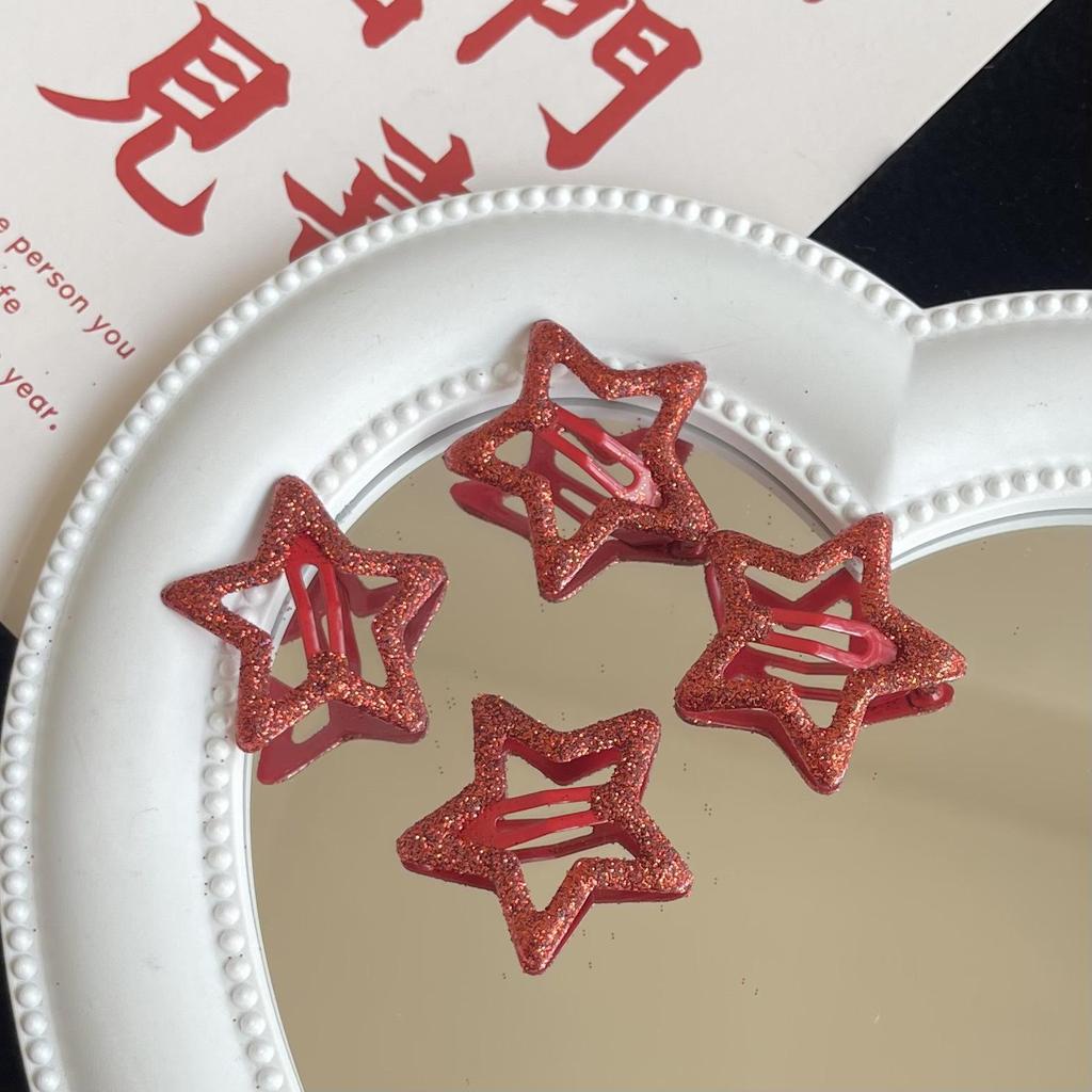 Clips de păr Y2K Stea cu Sclipici Roșu - Perfect pentru Look-uri Picante de Anul Nou și Stiluri la Modă Mileniale