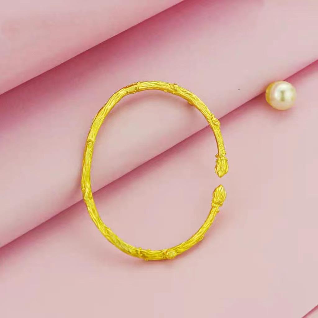 Vietnamese Gold-Plated Plum Blossom Open Bangle for Women - Elegant Copper Jewelry