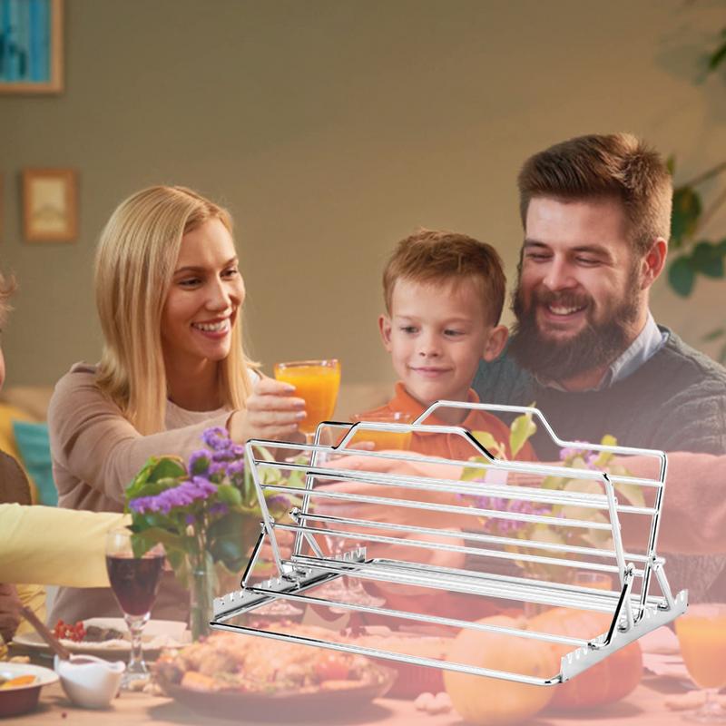 Grill Rack Adjustable V-Shaped Rib Roasting Rack Stainless Steel Roaster Rack Turkey Stand Kitchen Gadgets For Baking Broiling