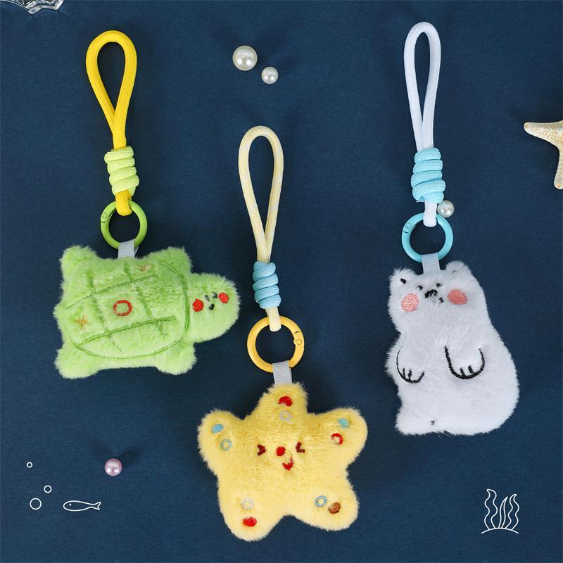 Cute Ocean Animal Plush Doll Mascot Stuffed Toys Keychain Pendant Lanyard Bag Hanging Ornaments Backpack Charm Keyring Kids Gift