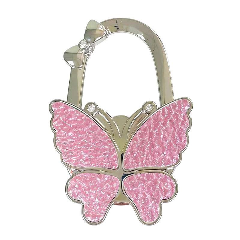 Large Matte Butterfly Hanging Bag Hook - Foldable Women's Bag Buckle & Portable Table Edge Hook for Luggage Accessories.