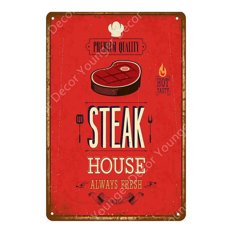 BBQ Steak House Grill Party Vintage Poster Wall Decor For Bar Pub Kitchen Home Plate Barbecue Metal Signs Painting Plaque YJ187