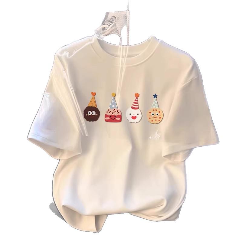 Women's 2026 Summer Loose Fit Korean-Style Printed Round Neck Mid-Length T-Shirt