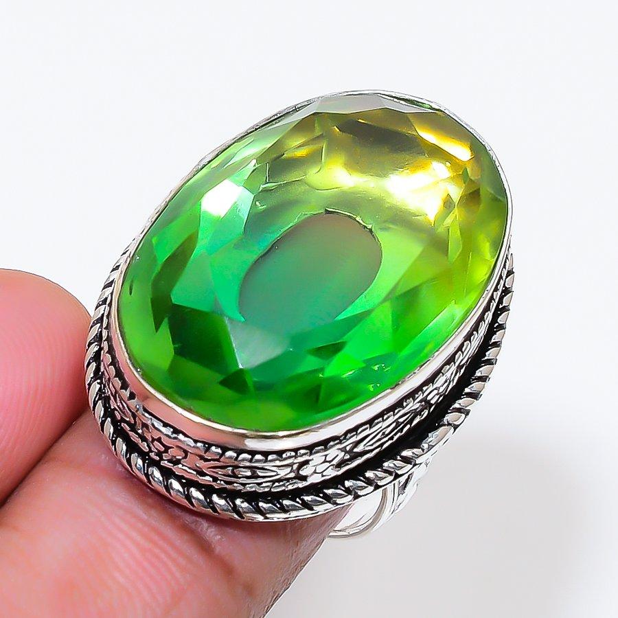Natural Peridot Gemstone Handmade 925 Sterling Silver Jewelry Ring Size 7 AR-18526